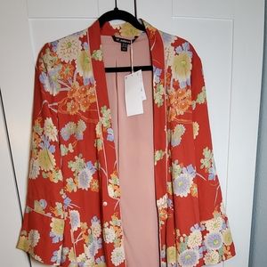 Floral Kimono Jacket - Red and Multicolor